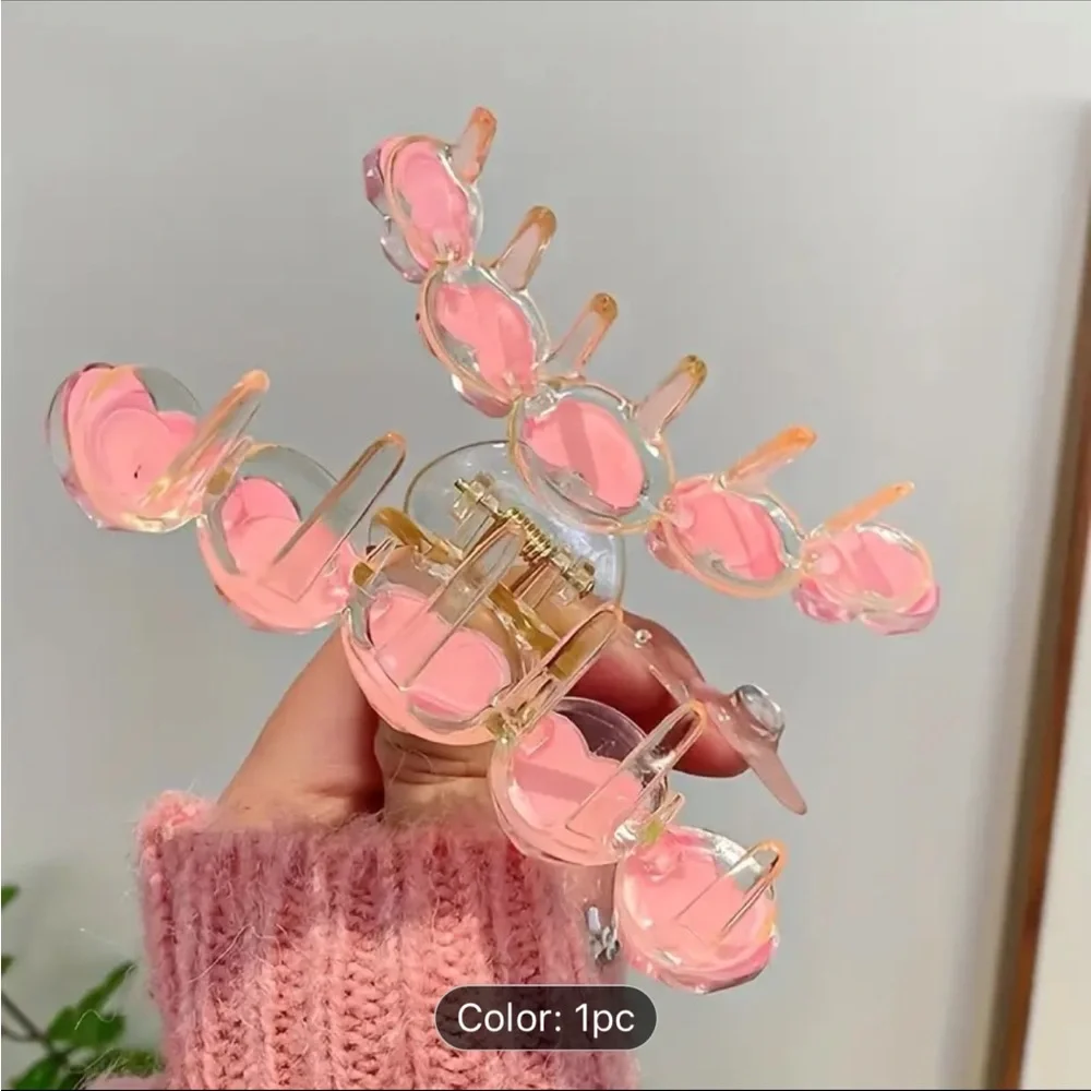 pink love heart acrylic hair clip